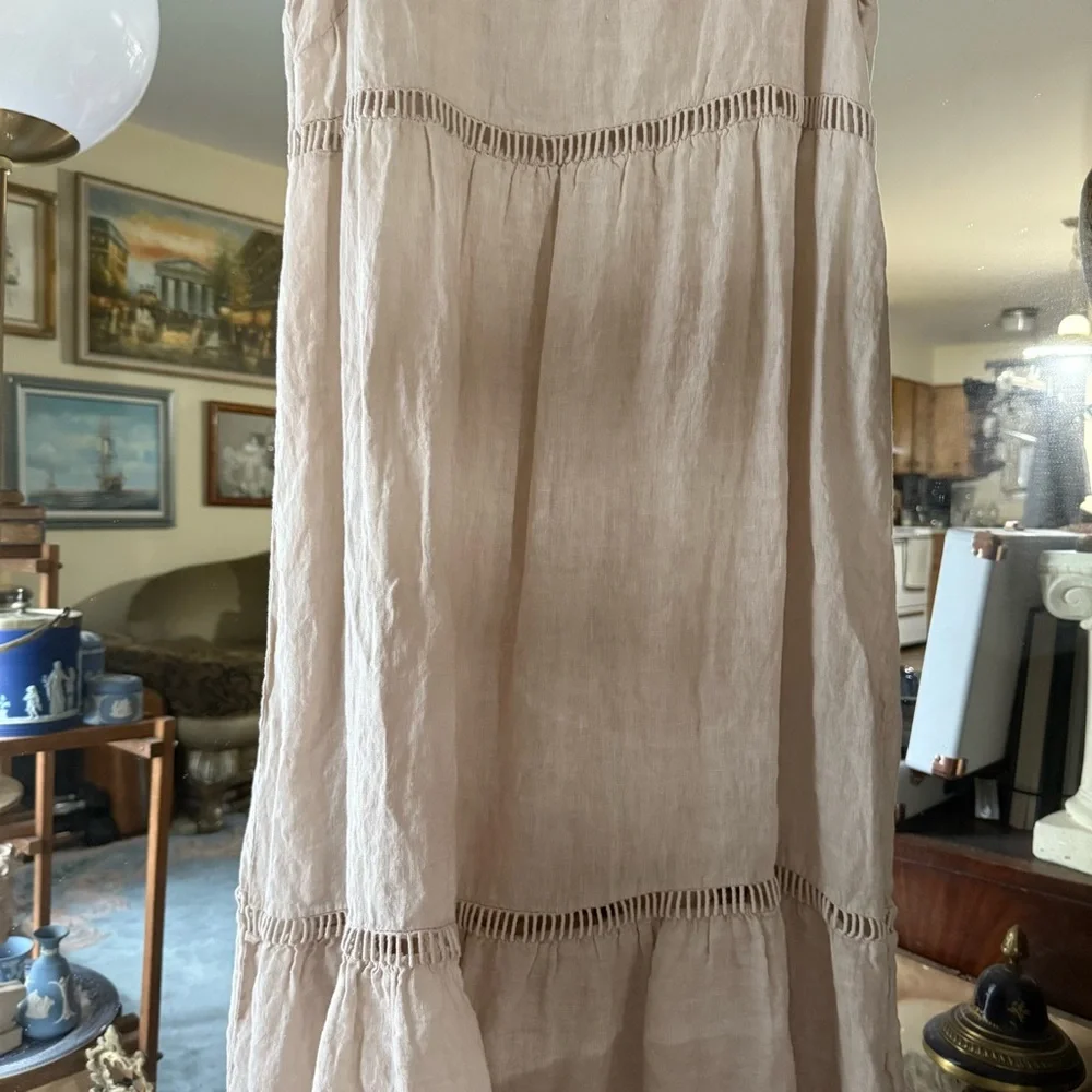 Valentina Naldi 100% Linen Beige Tiered Sleeveless Dress Made in Italy - Picture 3 of 13